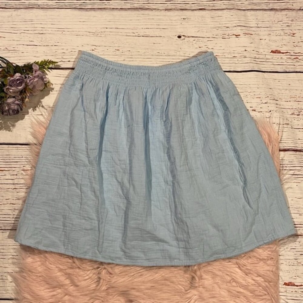 NWT J. Crew Factory Cotton Gauze Pull On Blue Mini Skirt